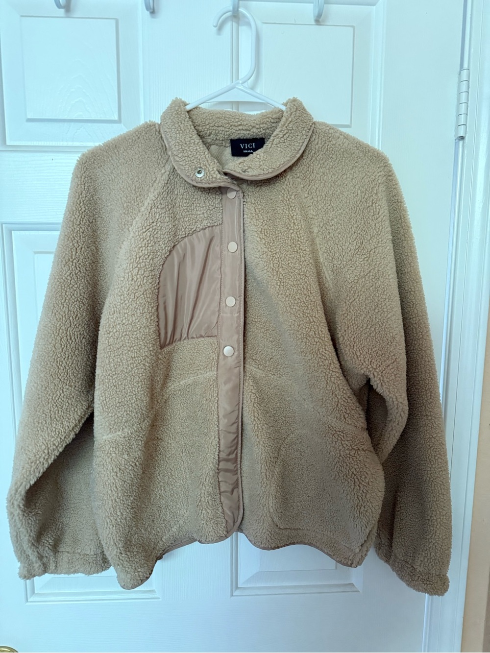 Vici Tan Teddy Jacket with Quilted Trim